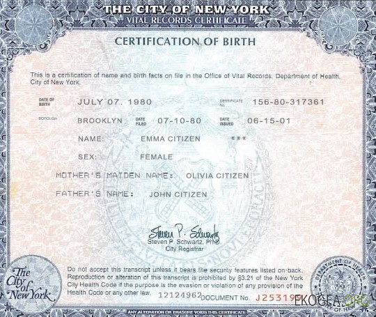 Modèle de certificat de naissance de l'État de New York aux États Unis au format PSD